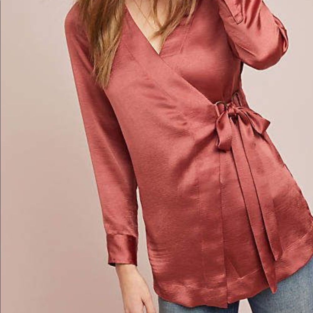 ANTHRO moulinette soeurs satin wrap blouse